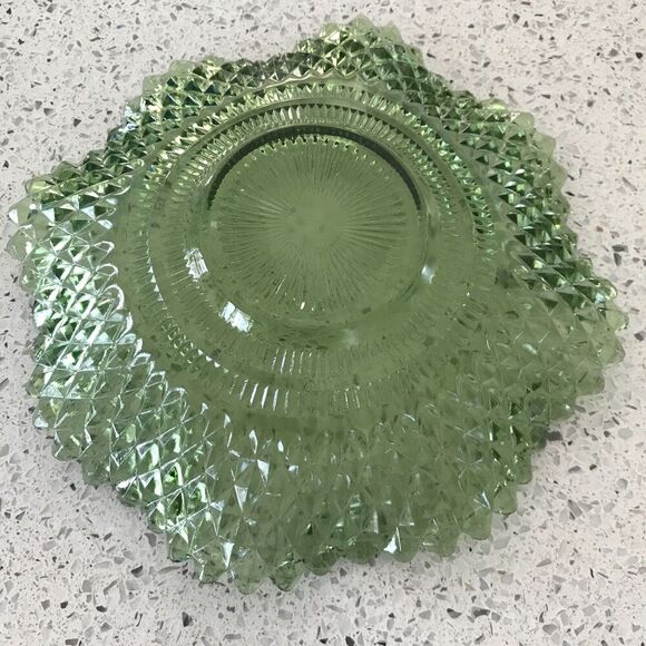 Indiana Glass Green Diamond Point Ruffled Bowl Vintage 5.5” - Picture 3 of 3